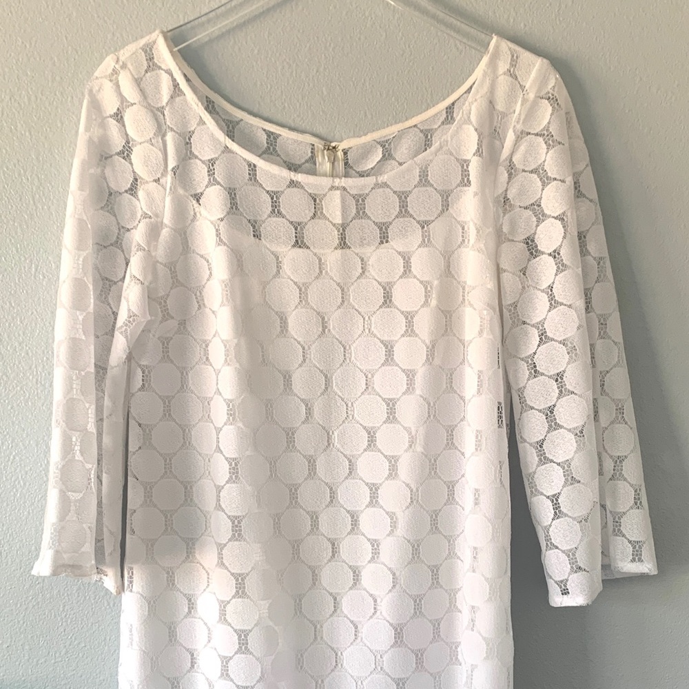 White Polka Dot Dress Knee Height & Long Sleeve